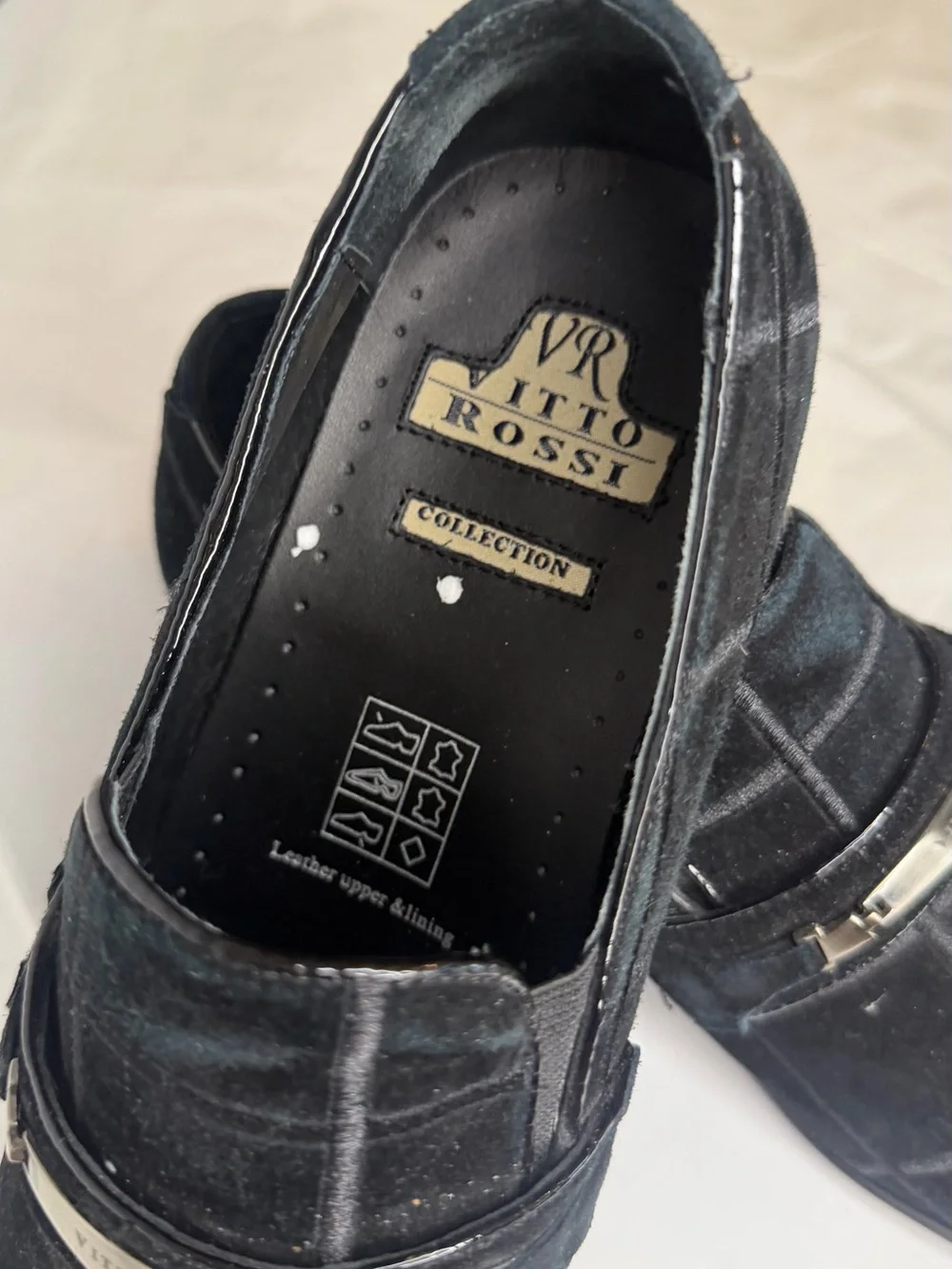Men's Black Suede Check Loafers with Metal Accent